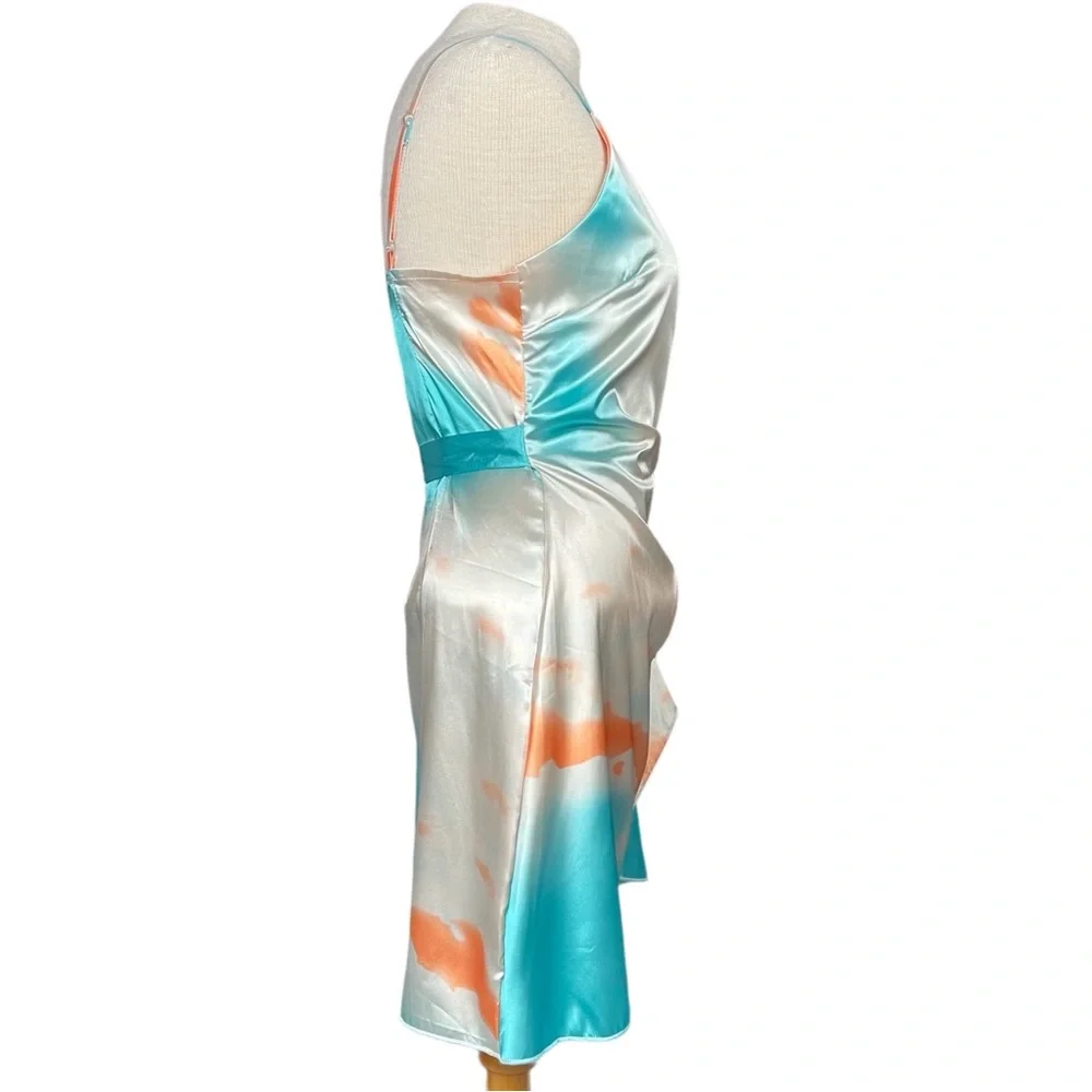 Onëleven NWT Water Color Wrap Mini Dress in Cream/Turquoise/Orange Size Small